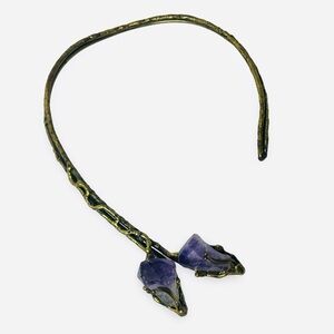 Vintage Artisan Brutalist Raw Amethyst Torque Choker Statement Necklace